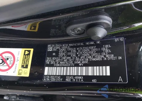 2010 Toyota Highlander Base V6 из США, поврежденный, VIN 5TDBK3EH4AS034170